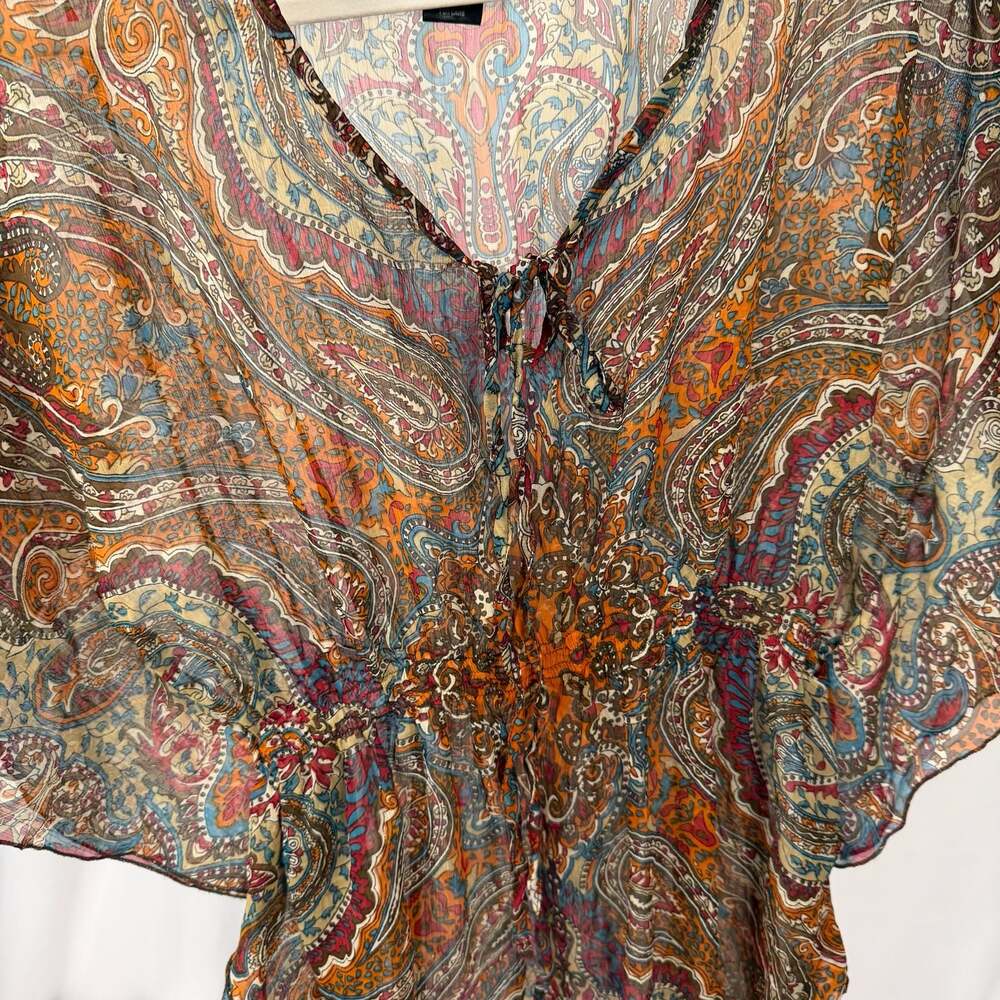 rue21 Sheer Paisley Print Flutter Sleeve Tie Front Blouse Size M - Picture 4 of 7